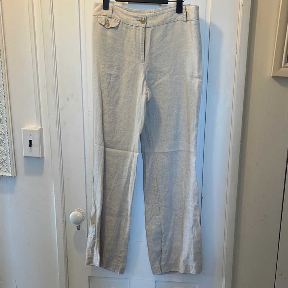 Beige Linen Blend Pants
